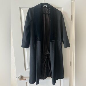 Braefair Vintage 100% Wool Black Union Made Pea Coat With Black Velvet Lapel